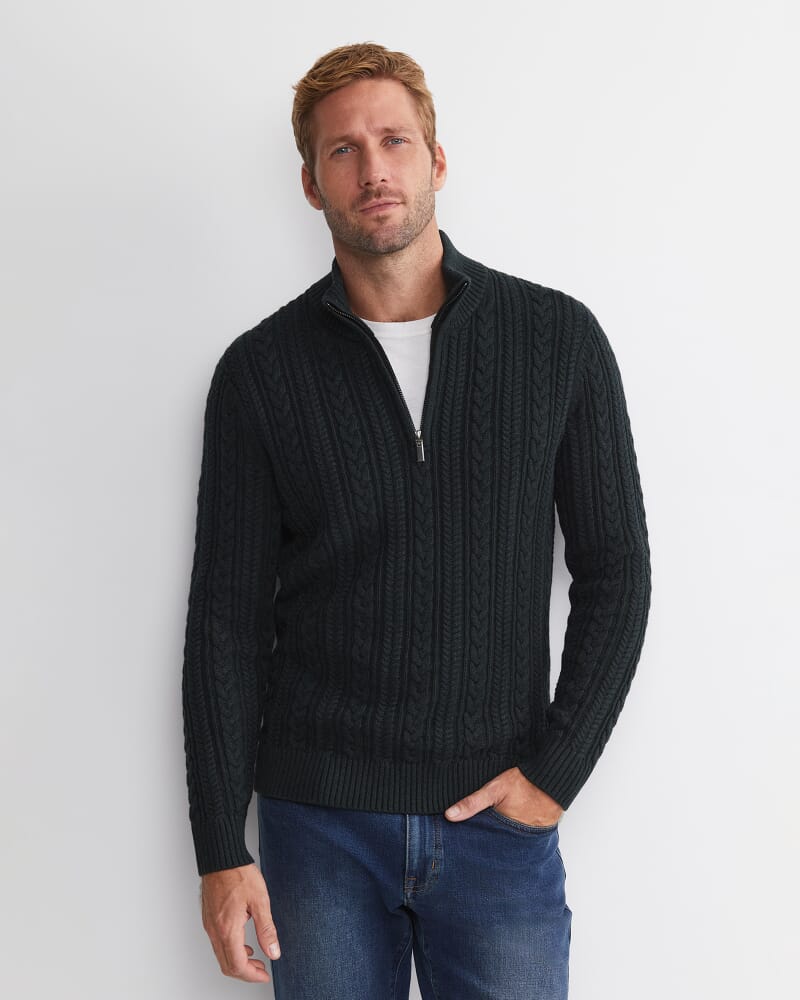 Joshua Cable Quarter Zip Knit in FOREST