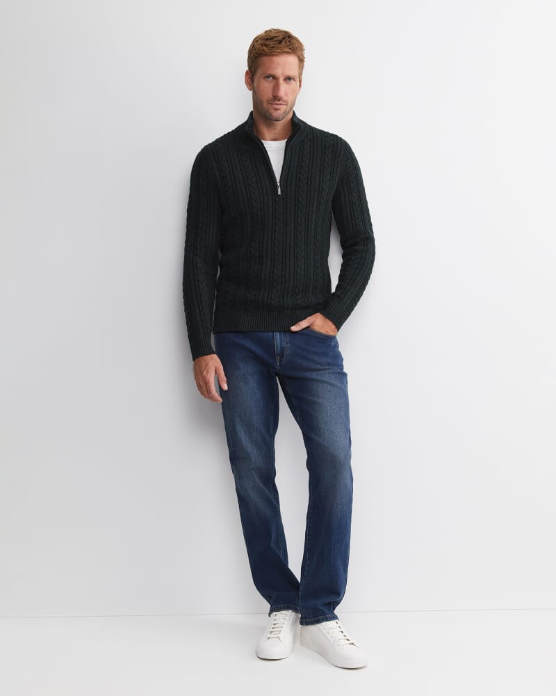 Joshua Cable Quarter Zip Knit in FOREST