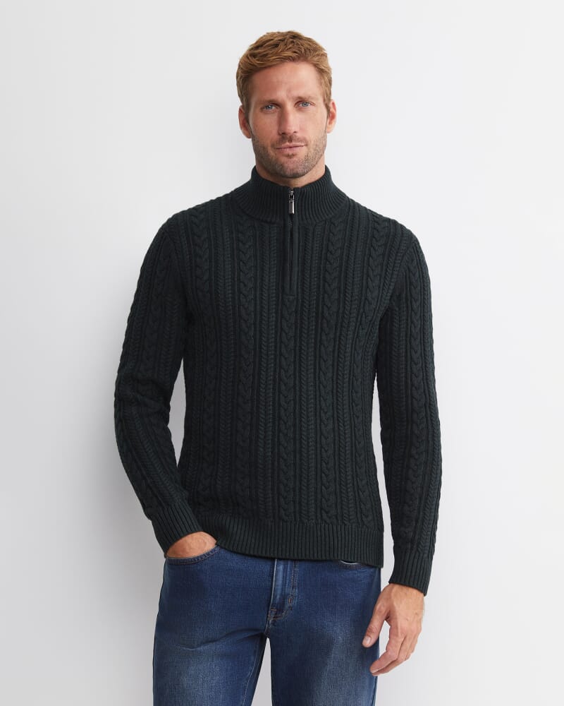 Joshua Cable Quarter Zip Knit in FOREST