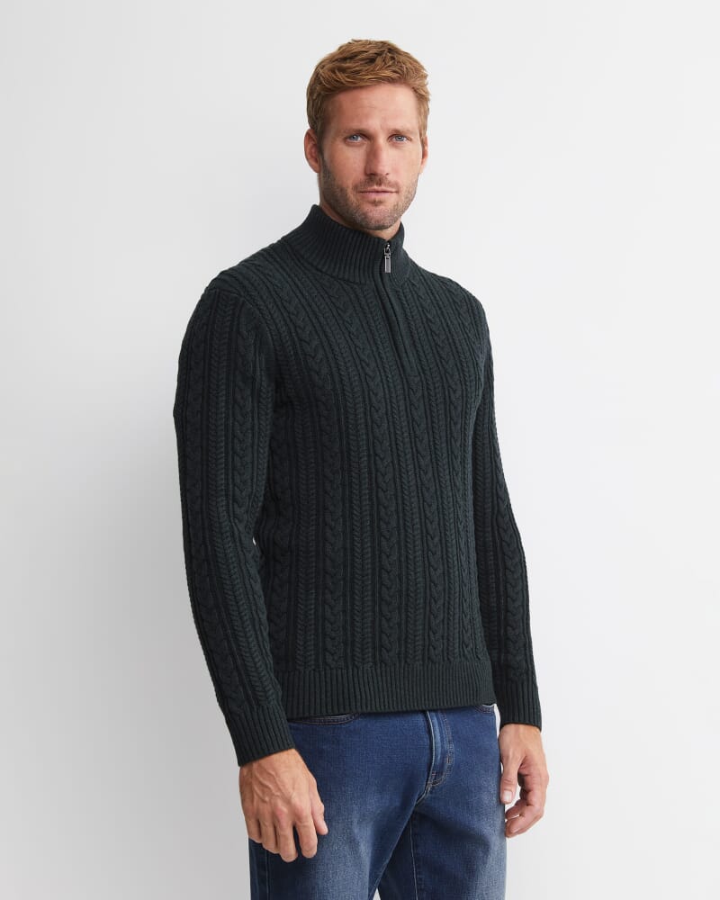 Joshua Cable Quarter Zip Knit in FOREST