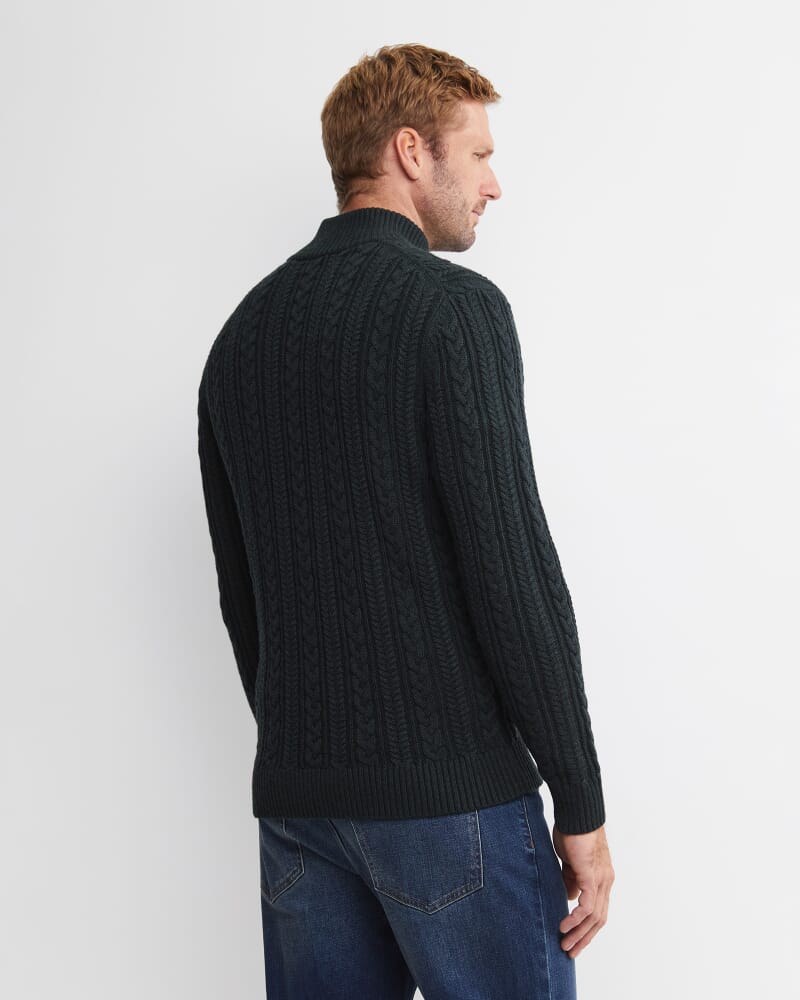 Joshua Cable Quarter Zip Knit in FOREST