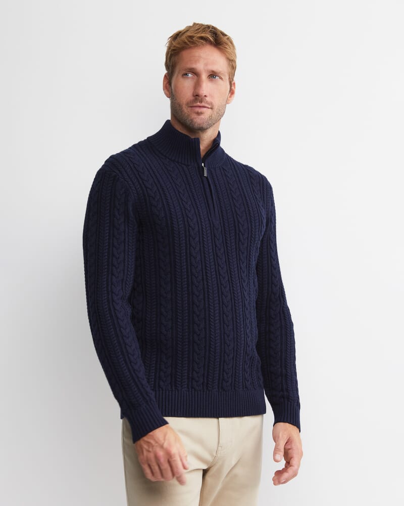 Joshua Cable Quarter Zip Knit in NAVY MELANGE