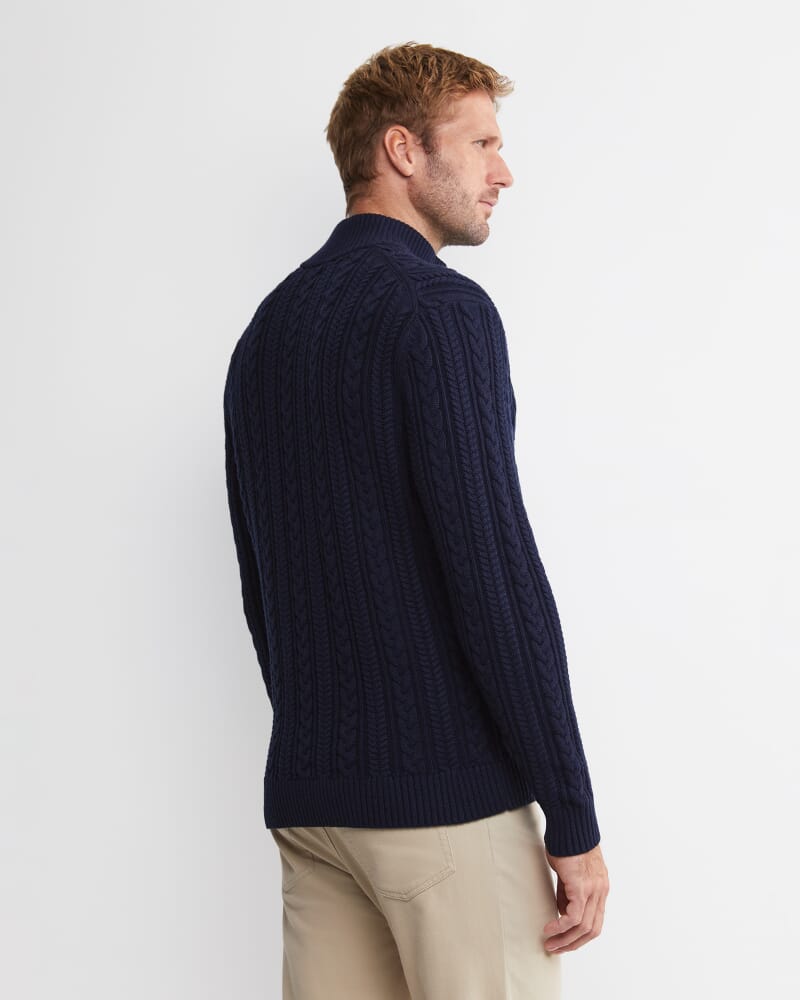 Joshua Cable Quarter Zip Knit in NAVY MELANGE