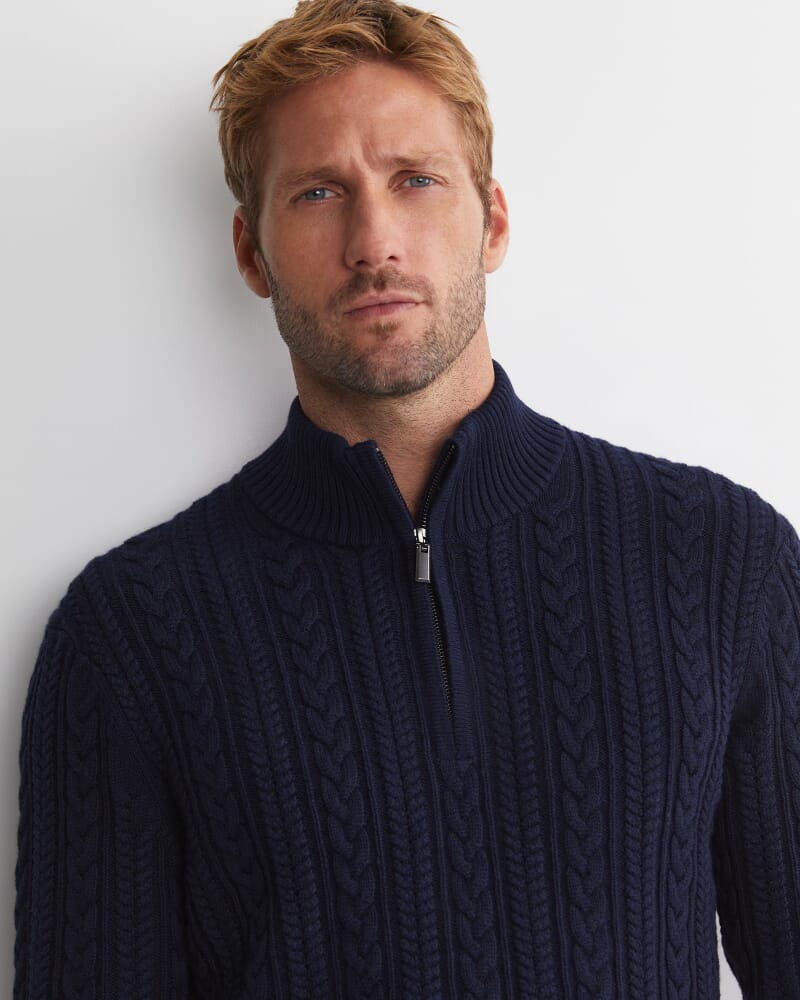 Joshua Cable Quarter Zip Knit in NAVY MELANGE