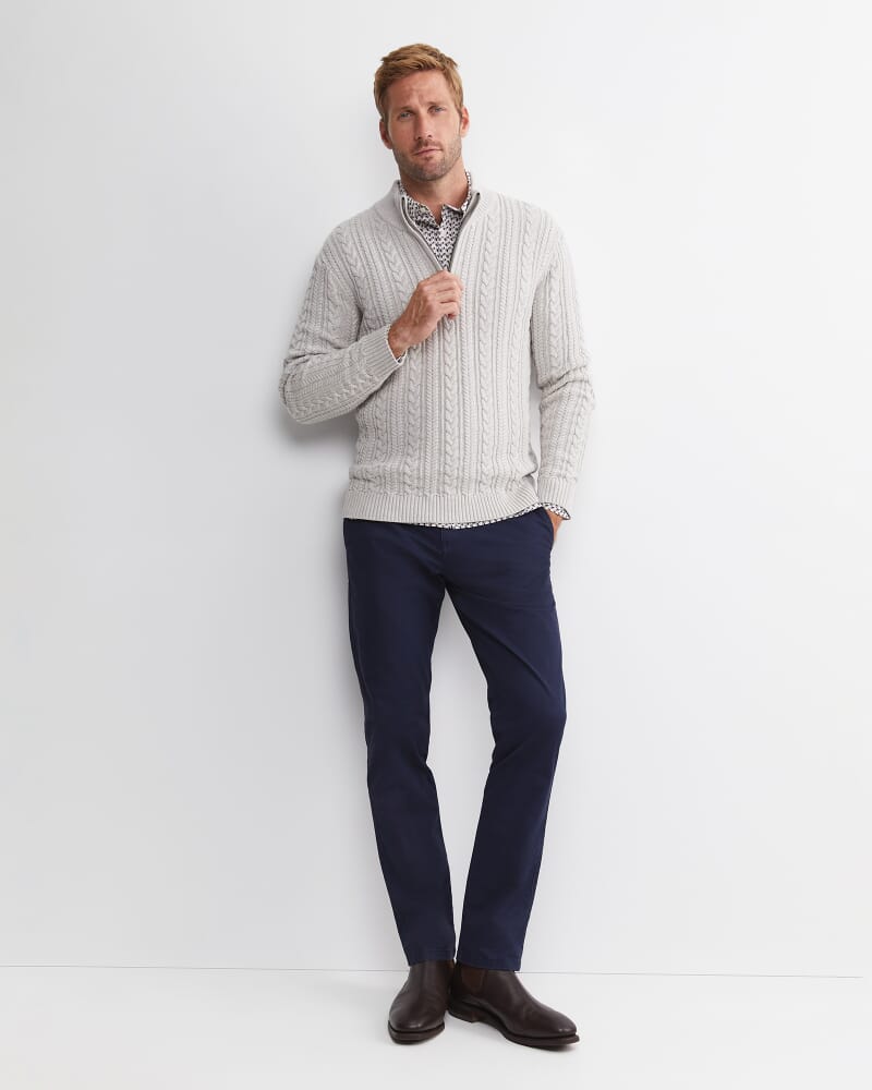 Joshua Cable Quarter Zip Knit in OATMEAL