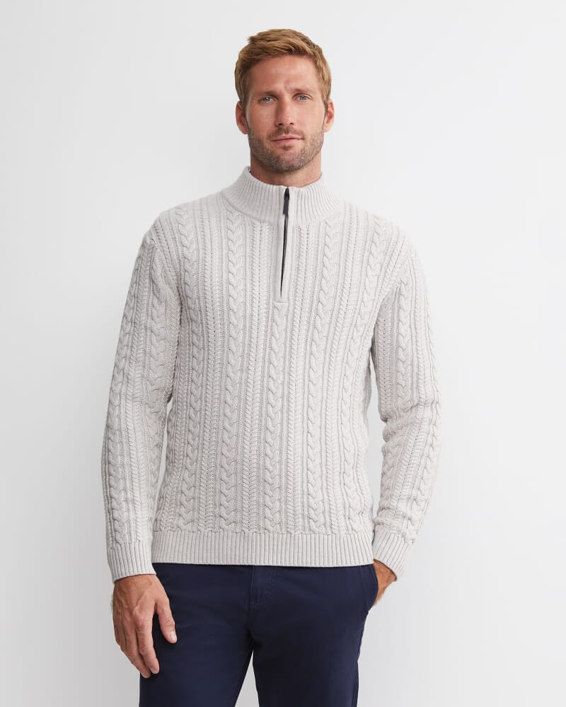 Joshua Cable Quarter Zip Knit in OATMEAL