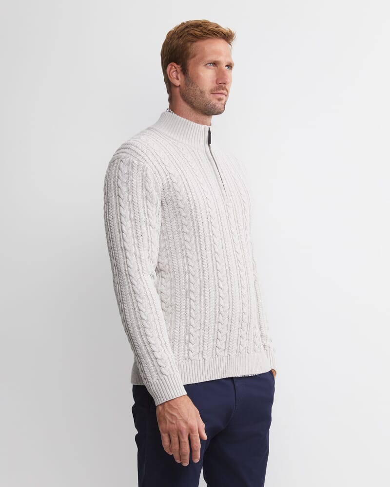 Joshua Cable Quarter Zip Knit in OATMEAL