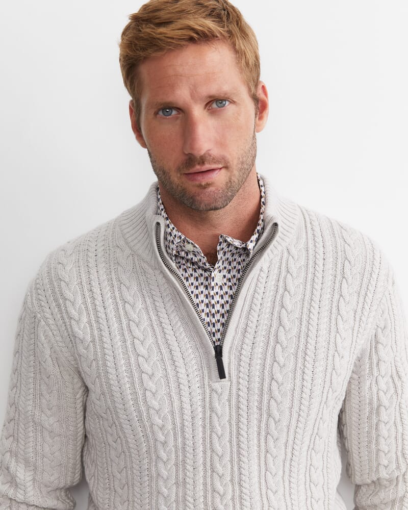 Joshua Cable Quarter Zip Knit in OATMEAL