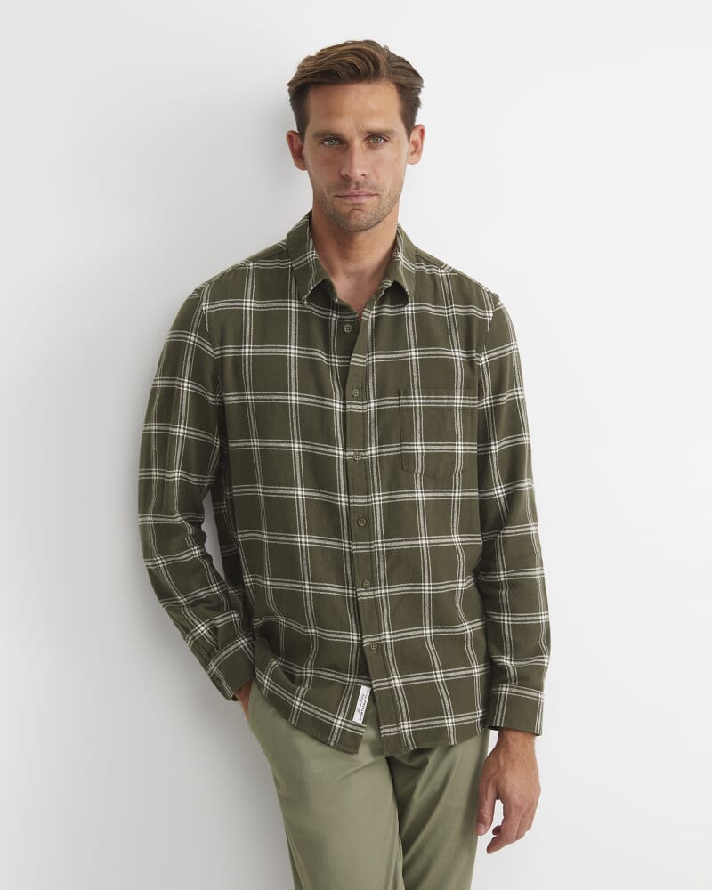 Davis Long Sleeve Check Shirt in KHAKI