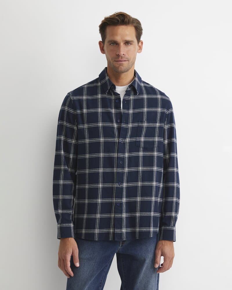 Davis Long Sleeve Check Shirt in NAVY