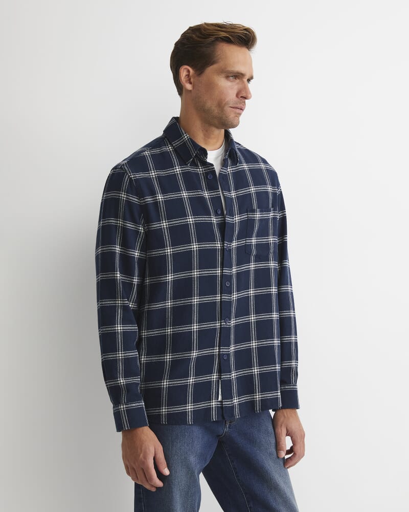 Davis Long Sleeve Check Shirt in NAVY