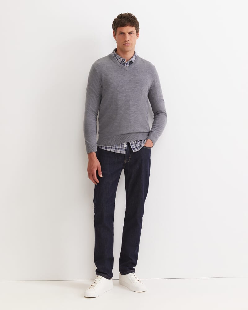 Merino V-Neck Knit in CHARCOAL MELANGE