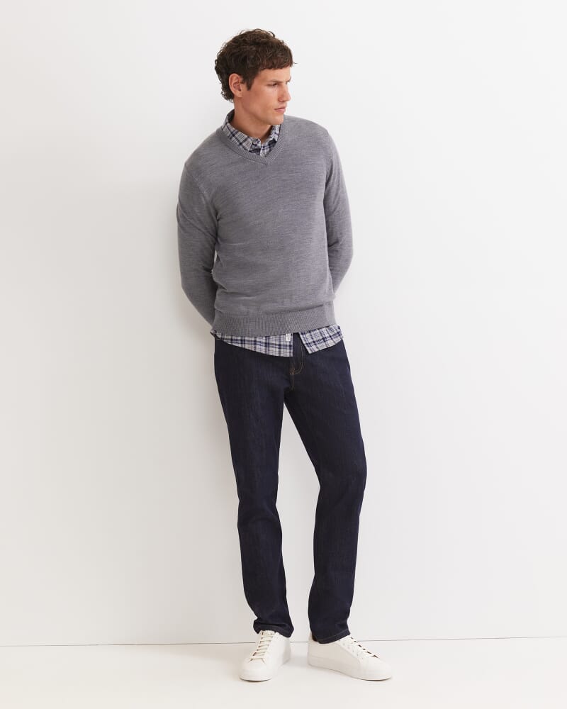 Merino V-Neck Knit in CHARCOAL MELANGE