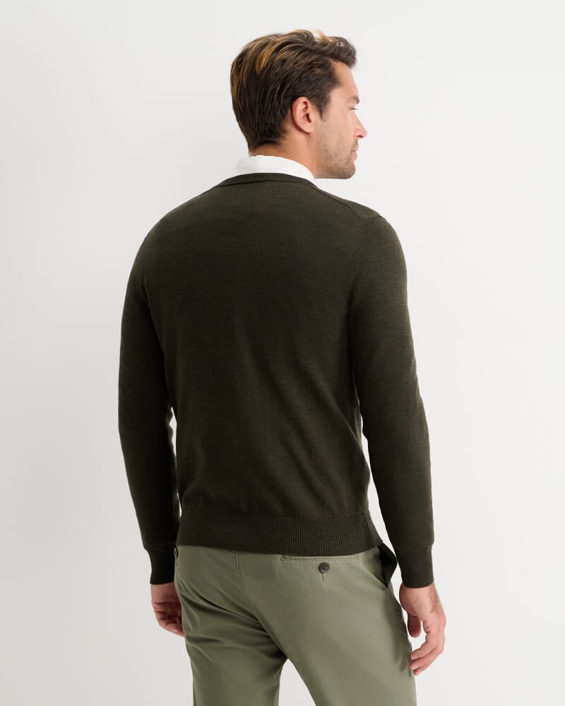 Merino V-Neck Knit in DARK KHAKI