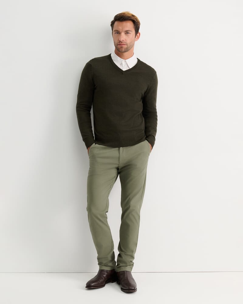 Merino V-Neck Knit in DARK KHAKI