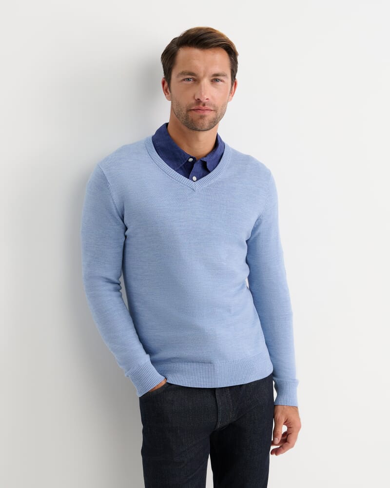 Merino V-Neck Knit in ICE BLUE