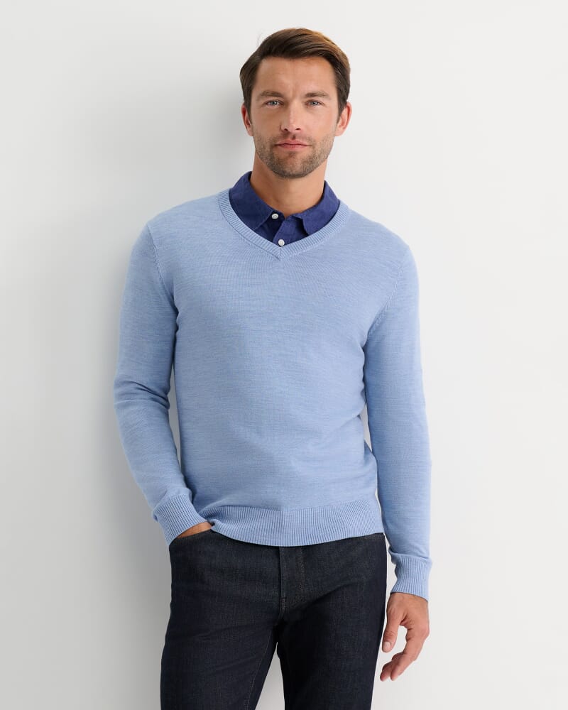 Merino V-Neck Knit in ICE BLUE