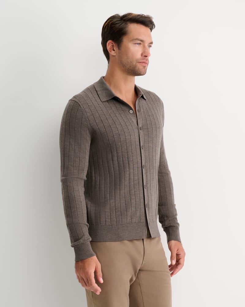 Angus Merino Knit Shirt in BARK