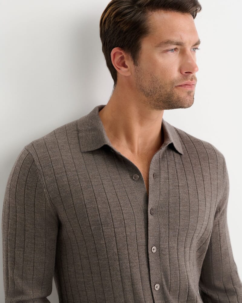 Angus Merino Knit Shirt in BARK