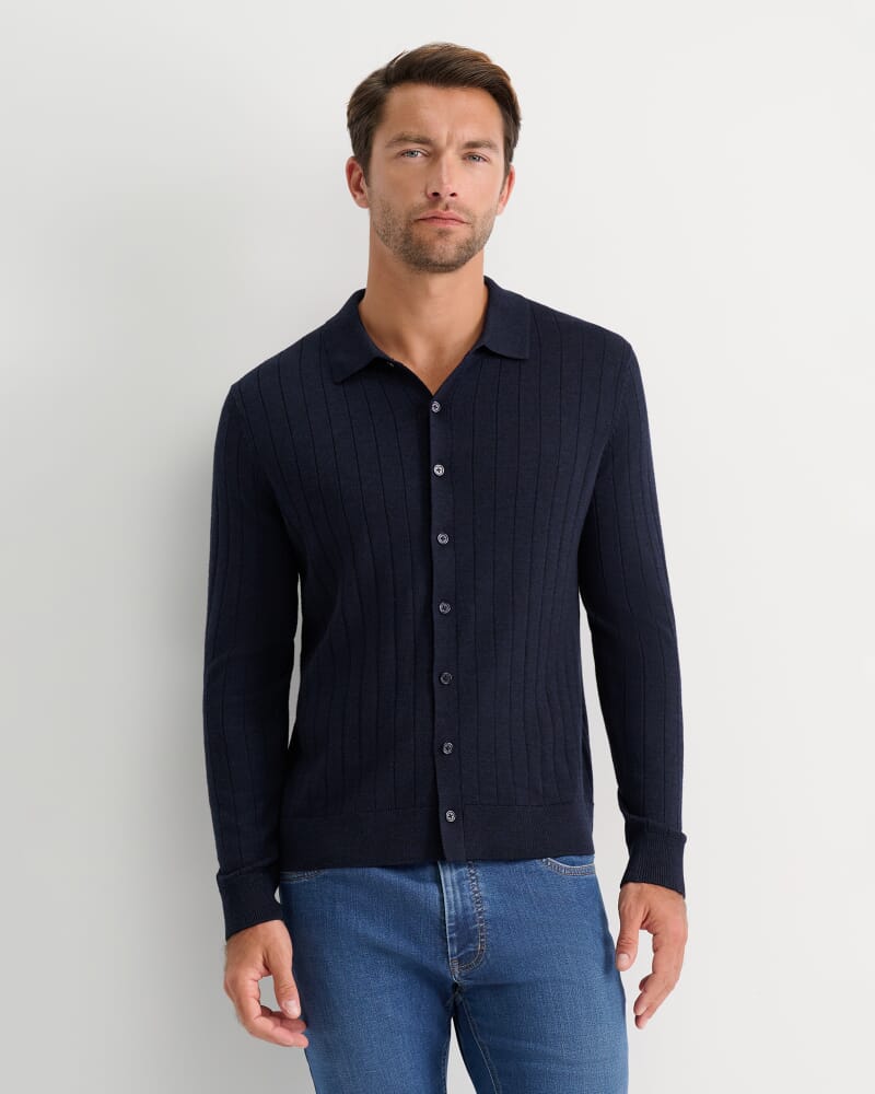 Angus Merino Knit Shirt in NAVY