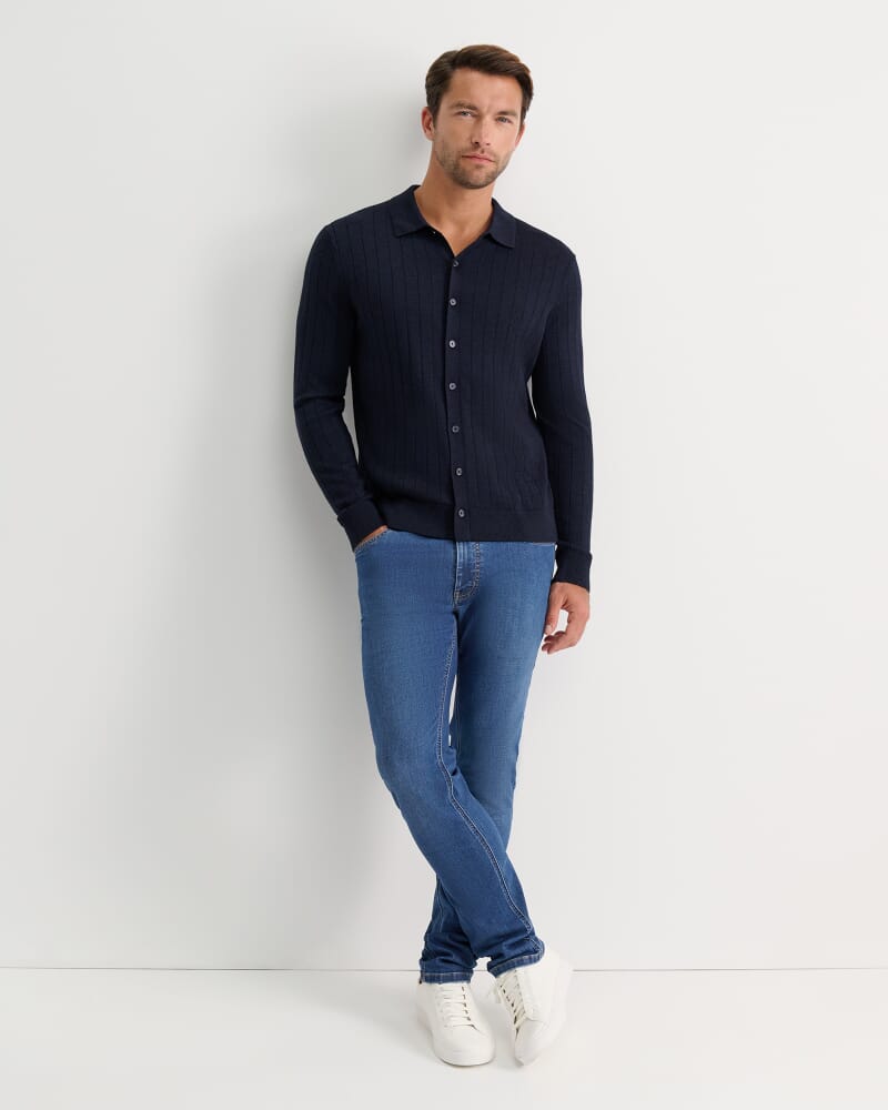 Angus Merino Knit Shirt in NAVY