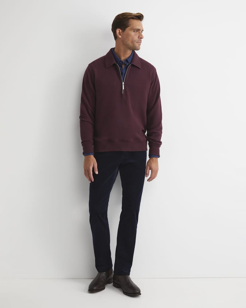 Collared Zip Sweat in BURGUNDY