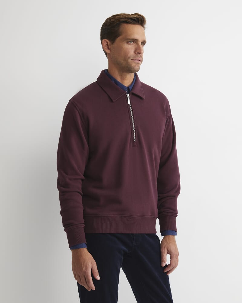 Collared Zip Sweat in BURGUNDY
