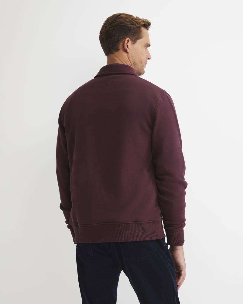 Collared Zip Sweat in BURGUNDY