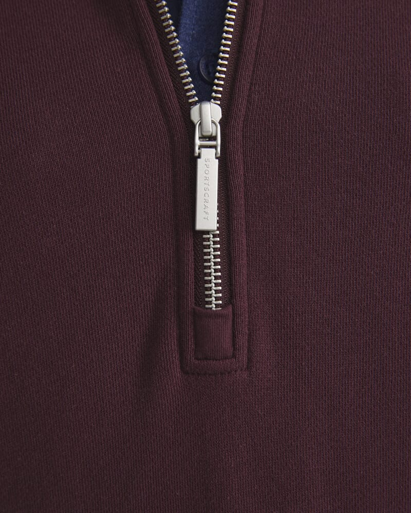 Collared Zip Sweat in BURGUNDY