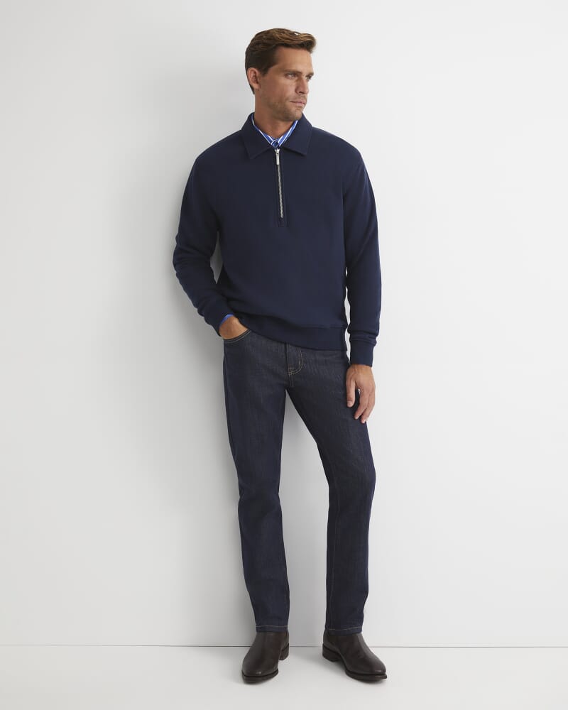Collared Zip Sweat in NAVY