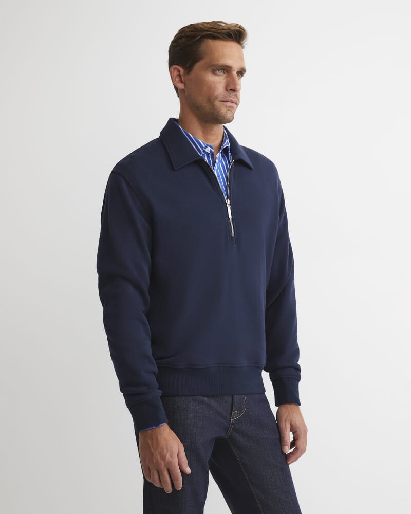 Collared Zip Sweat in NAVY