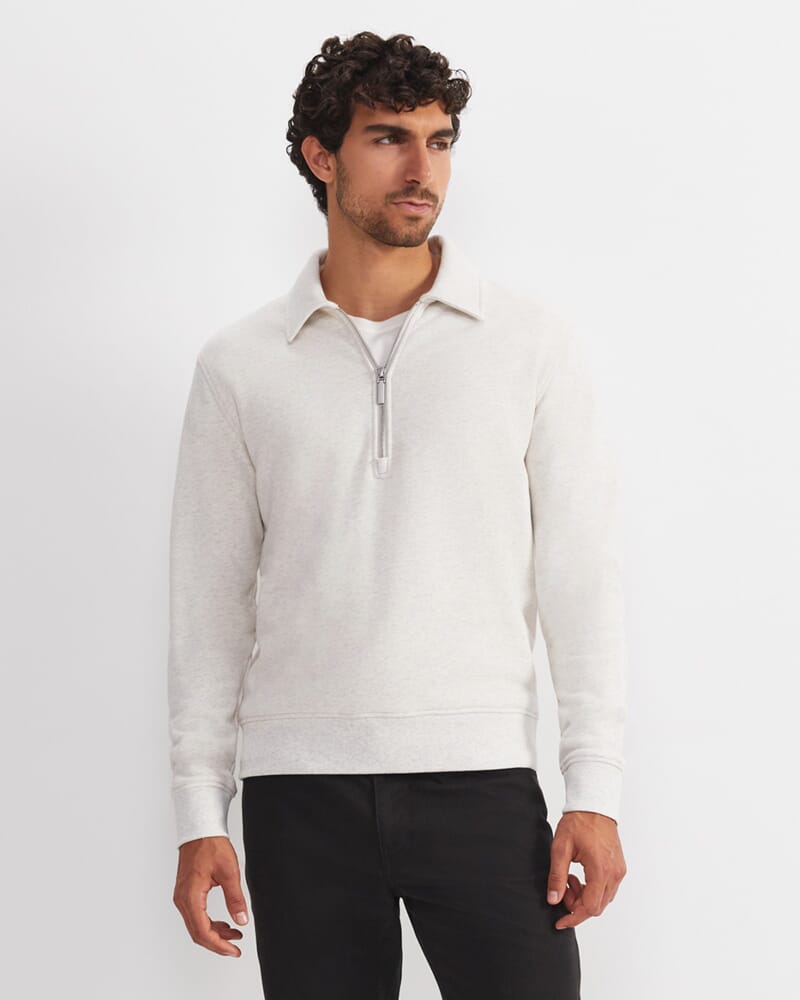 Collared Zip Sweat in OATMEAL