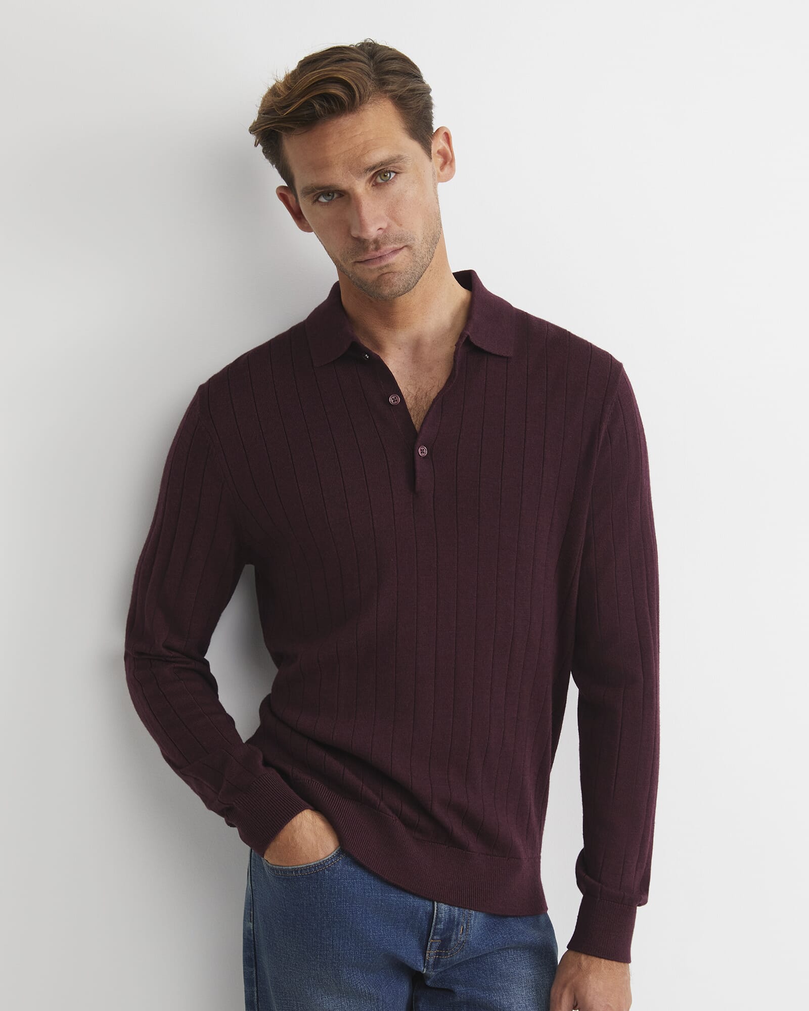 Angus Merino Long Sleeve Knit Polo