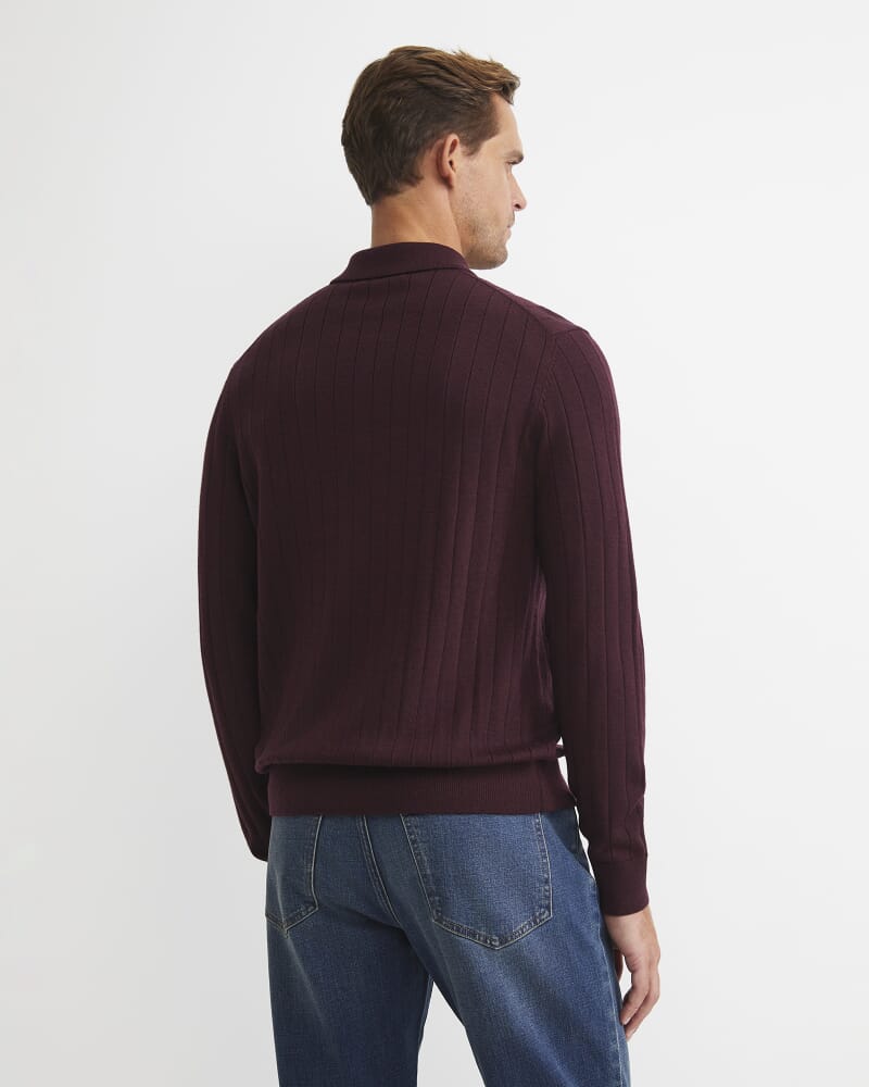 Angus Merino Long Sleeve Knit Polo in BURGUNDY