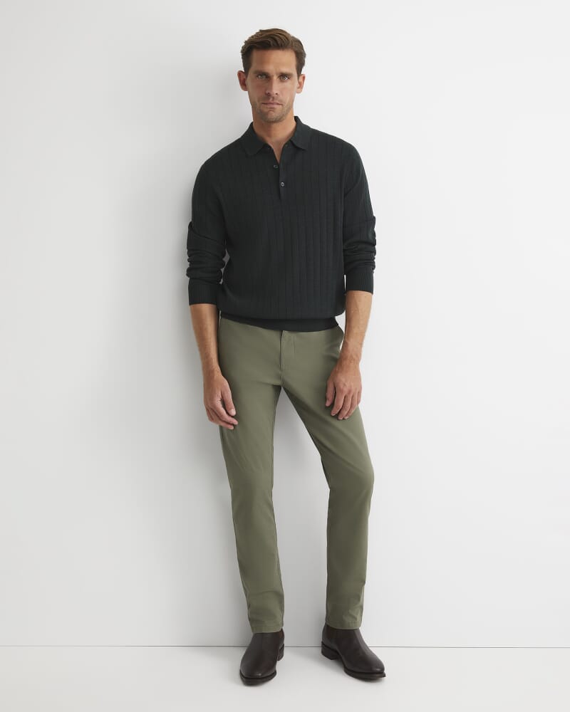 Angus Merino Long Sleeve Knit Polo in FOREST