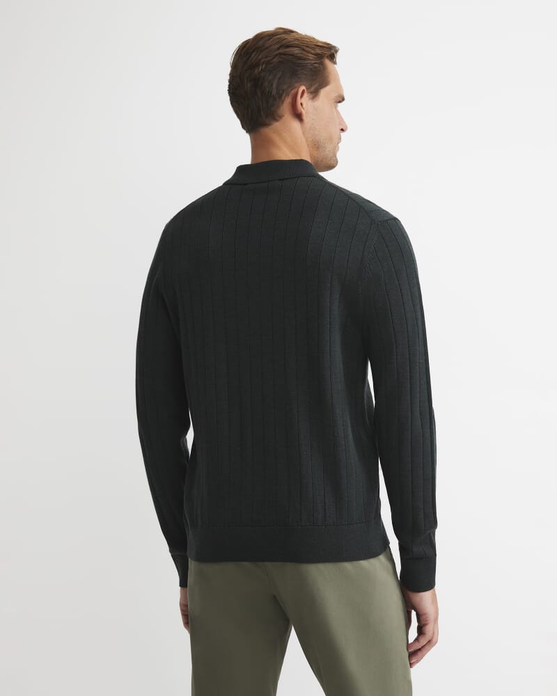 Angus Merino Long Sleeve Knit Polo in FOREST