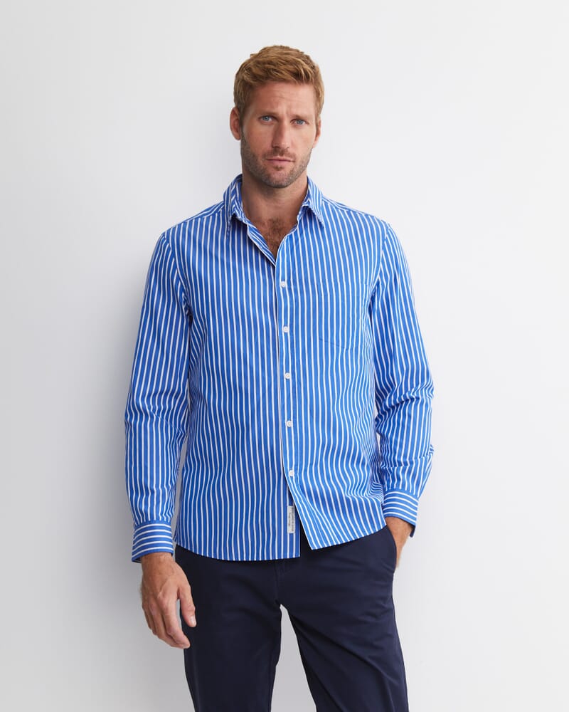 Ryan Long Sleeve Stripe Shirt in DUTCH BLUE