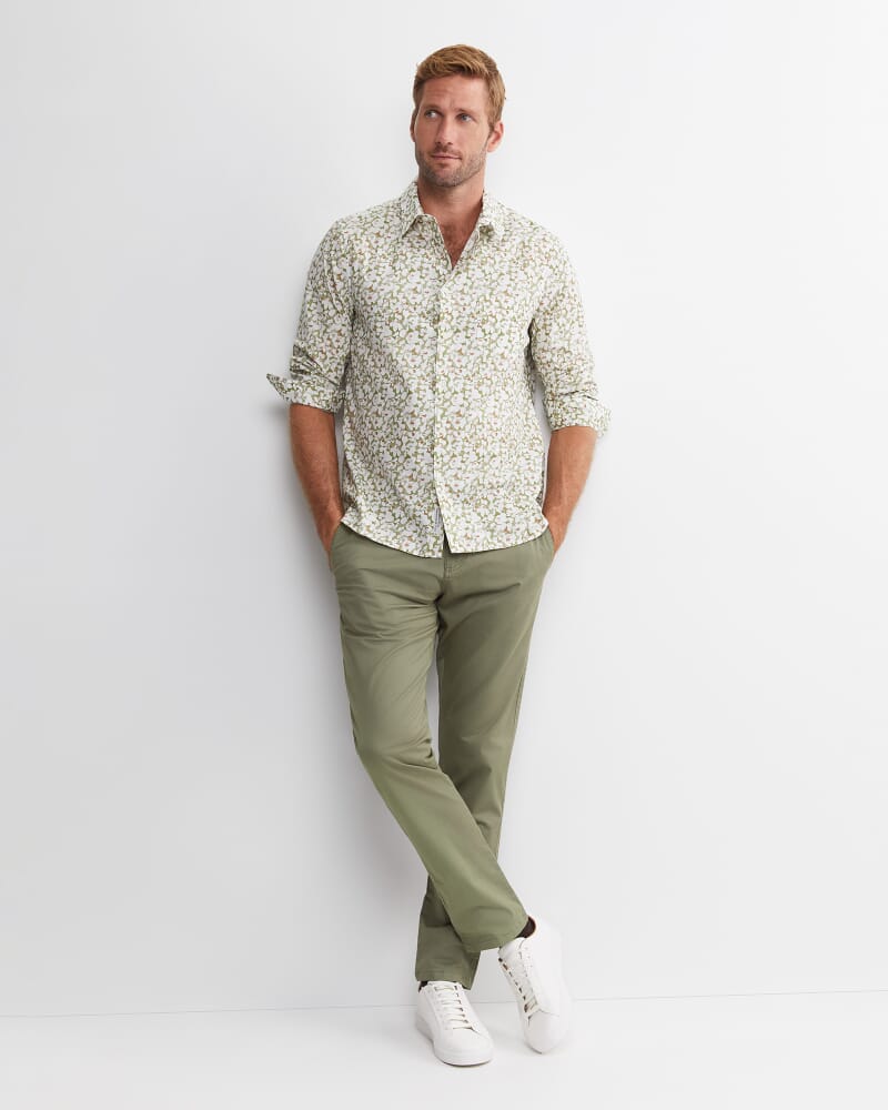 George Long Sleeve Print Shirt in GREEN MULTI