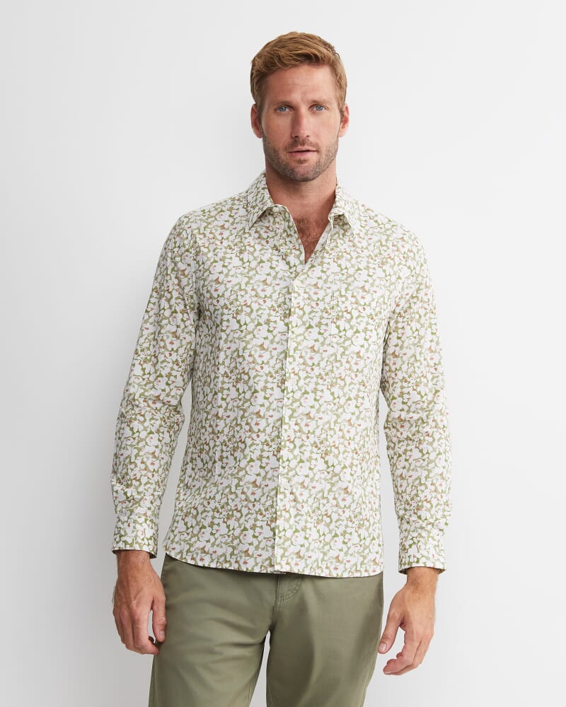 George Long Sleeve Print Shirt in GREEN MULTI