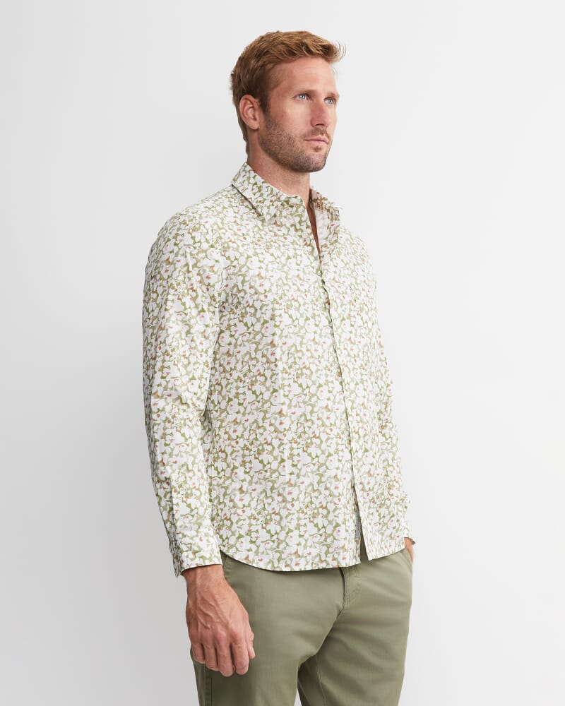George Long Sleeve Print Shirt in GREEN MULTI