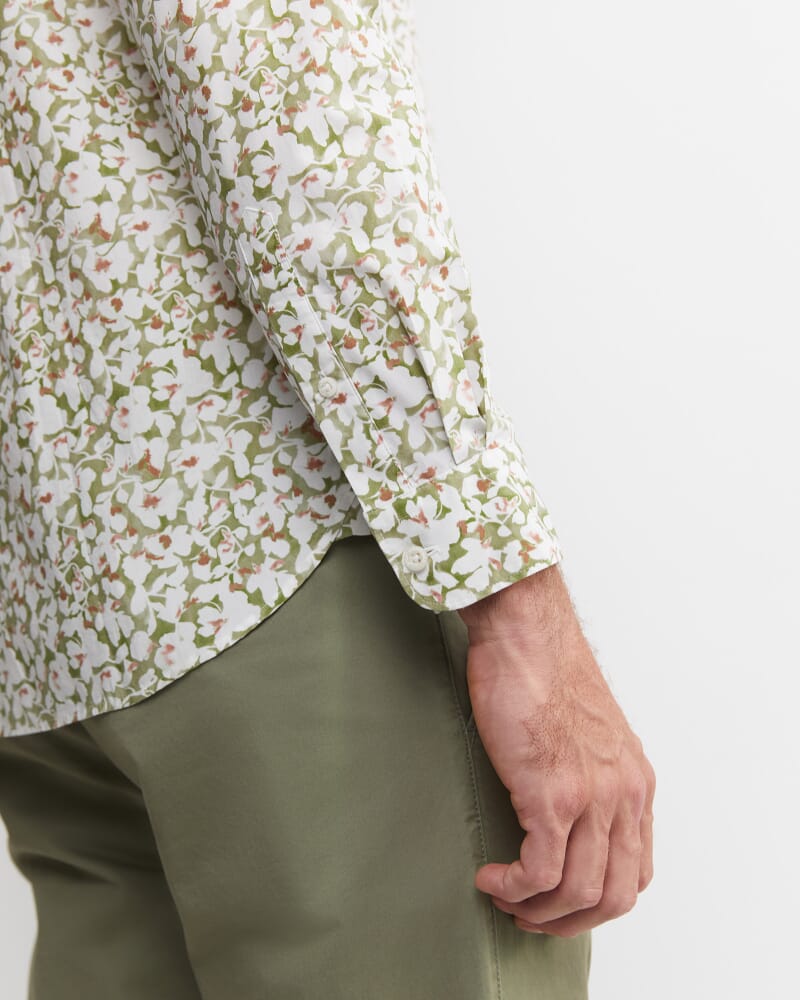 George Long Sleeve Print Shirt in GREEN MULTI