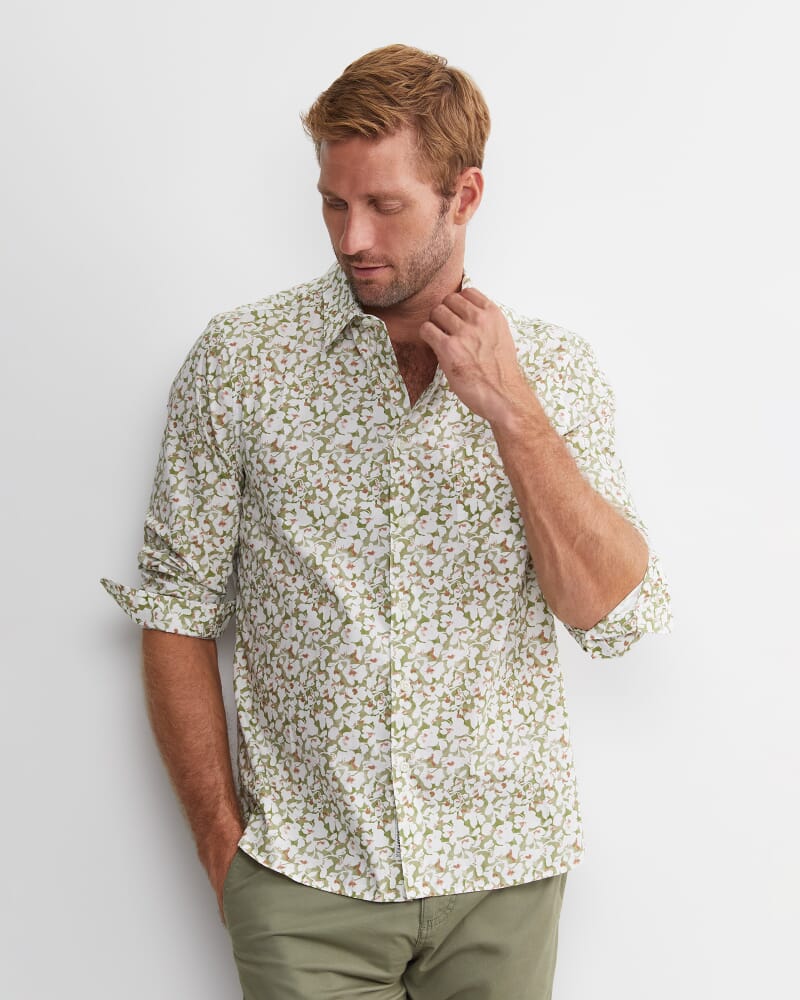 George Long Sleeve Print Shirt in GREEN MULTI