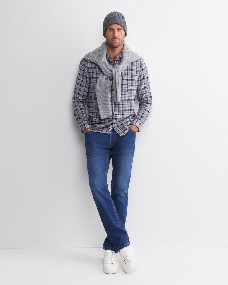 Cody Long Sleeve Check Shirt in BLUE/CHARCOAL