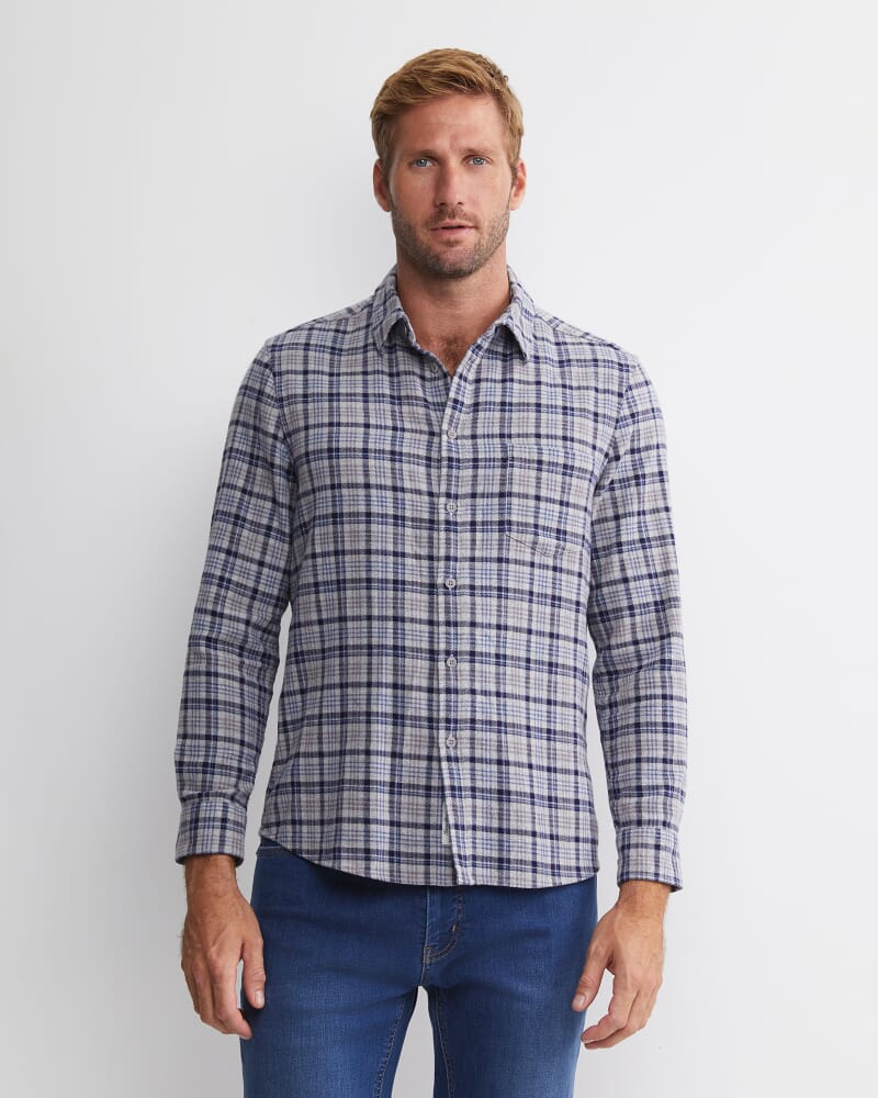 Cody Long Sleeve Check Shirt in BLUE/CHARCOAL