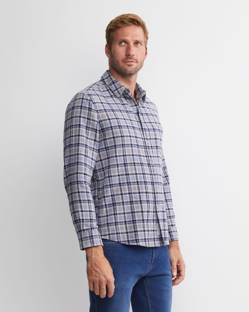 Cody Long Sleeve Check Shirt in BLUE/CHARCOAL