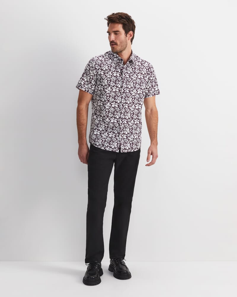 Paulo Short Sleeve Print Shirt in BURGUNDY