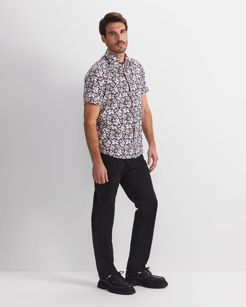 Paulo Short Sleeve Print Shirt in BURGUNDY