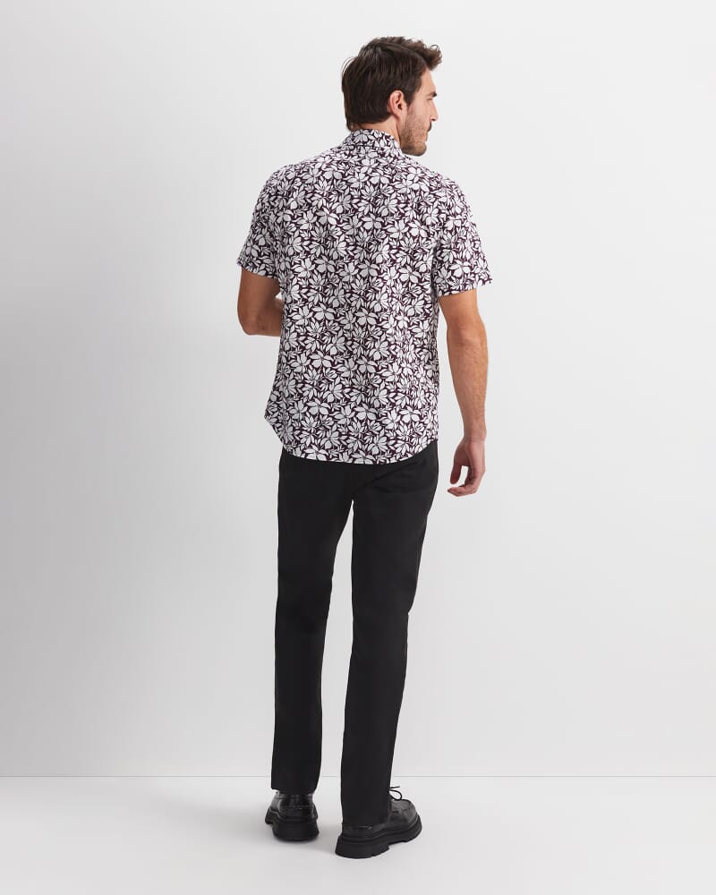 Paulo Short Sleeve Print Shirt in BURGUNDY