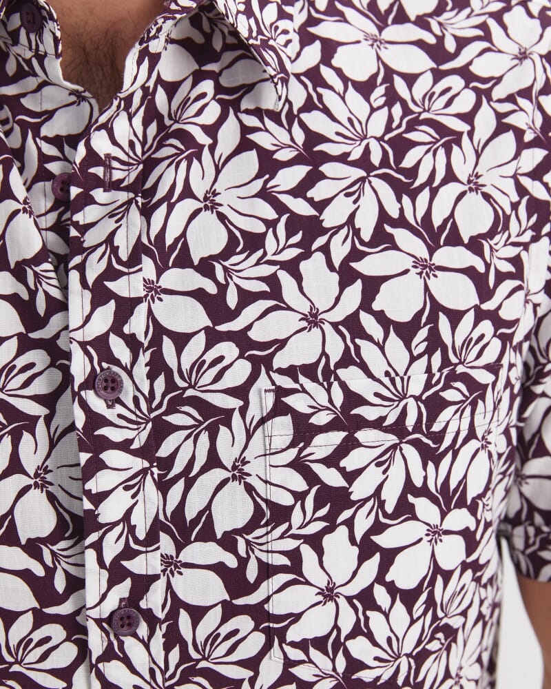 Paulo Short Sleeve Print Shirt in BURGUNDY