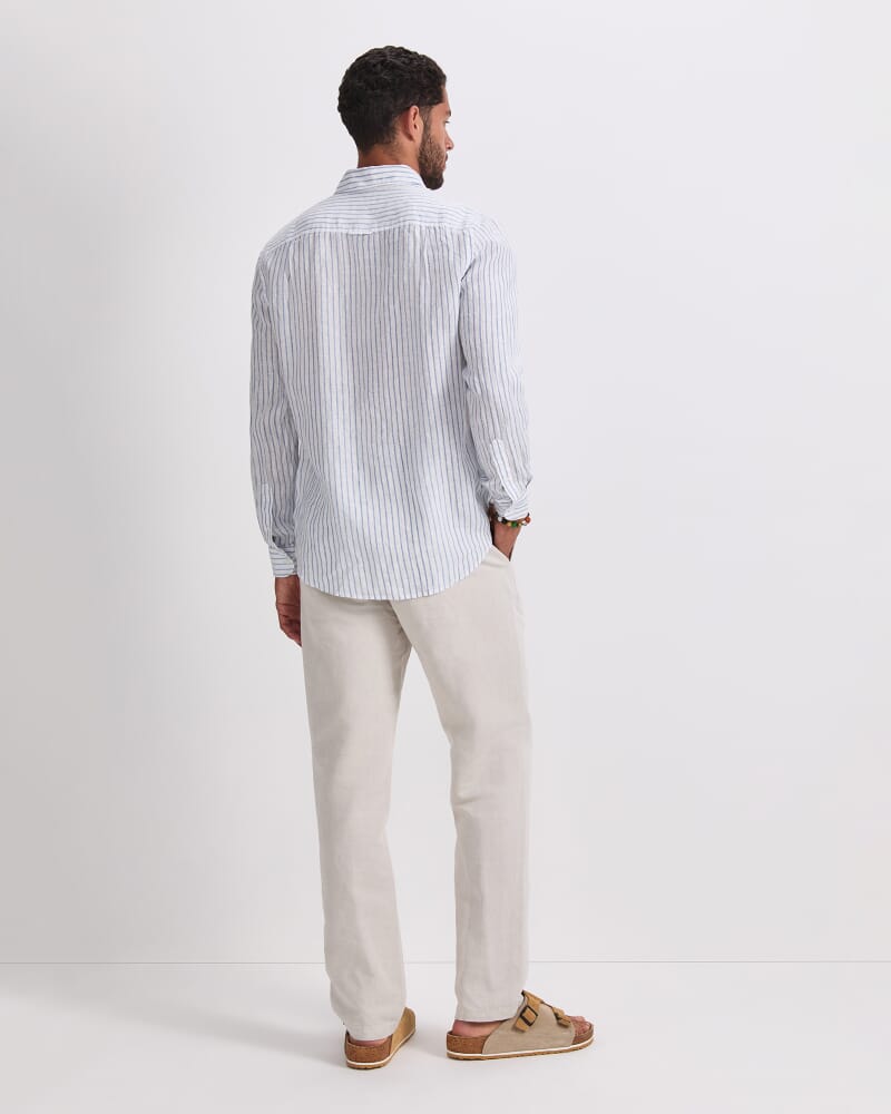 Marco Long Sleeve Linen Stripe Shirt in WHITE/BLUE